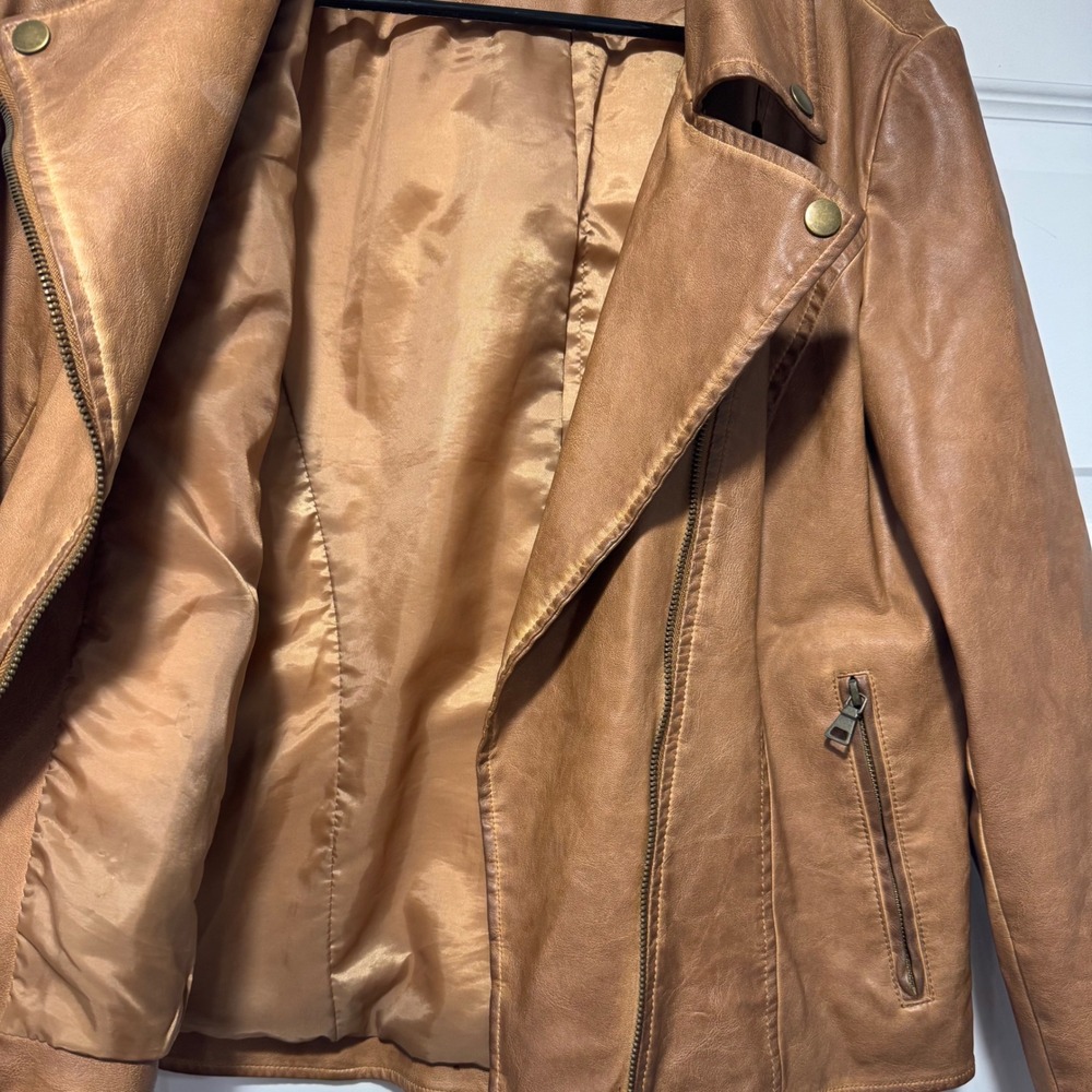 Bagatelle Brown Faux Leather Moto Jacket Women's M Asymmetrical Zip - Picture 7 of 11